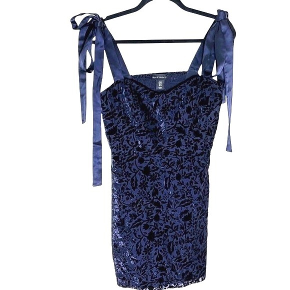 House of Harlow 1960 Revolve Blue Damask Velvet Mini Dress‎ Formal Medium EUC